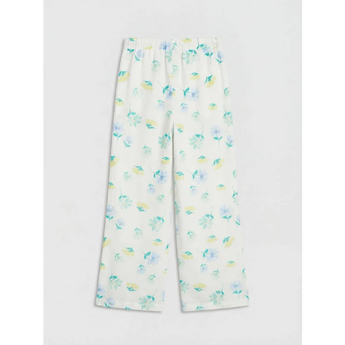 LCW Kids Beyaz Çiçek Desenli Kız Çocuk Poplin Pantolon