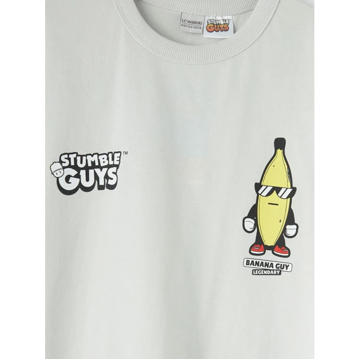 LCW Kids Gri Bisiklet Yaka Stumble Guys Baskılı Erkek Çocuk Tişört