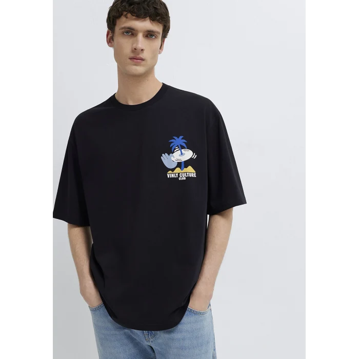 Mavi 0613288-900 Palmiye Baskılı Siyah Tişört