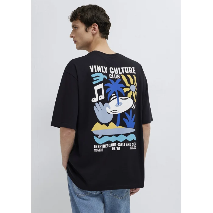 Mavi 0613288-900 Palmiye Baskılı Siyah Tişört