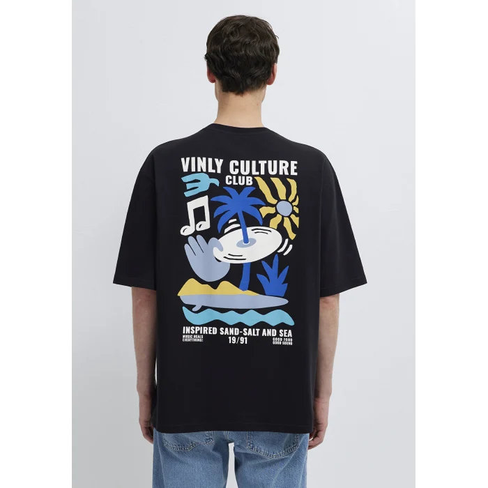 Mavi 0613288-900 Palmiye Baskılı Siyah Tişört