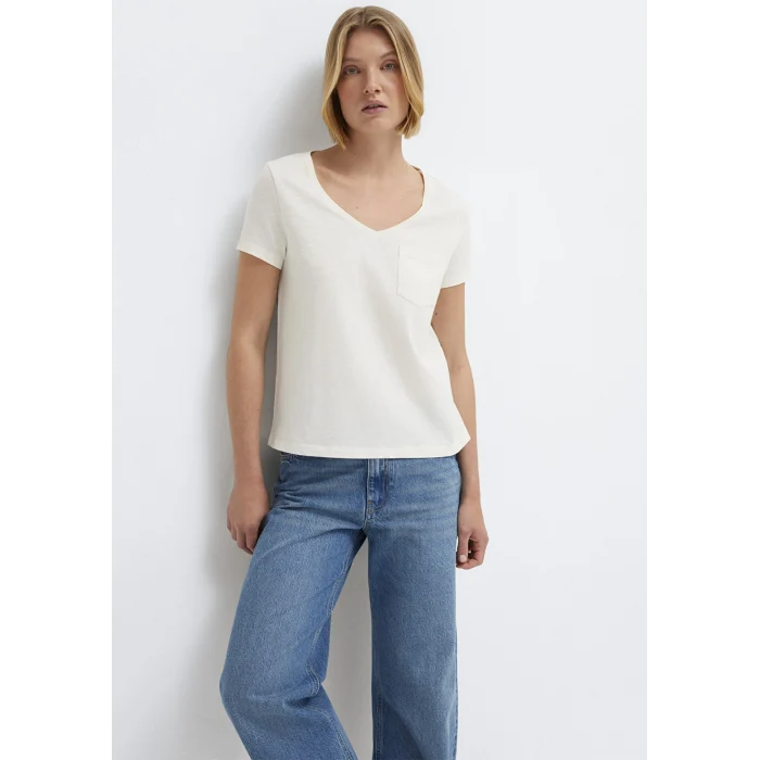 Mavi 1614178-80194 V Yaka Ekru Basic Tişört