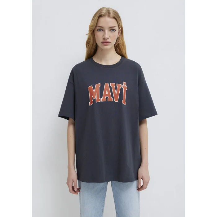 Mavi 1600843-82185 Mavi Logo Baskılı Antrasit Tişört
