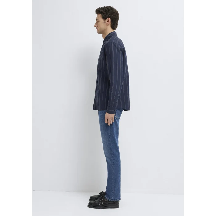 Mavi 0211979-91592 Keten Karışımlı Çizgili Lacivert Gömlek