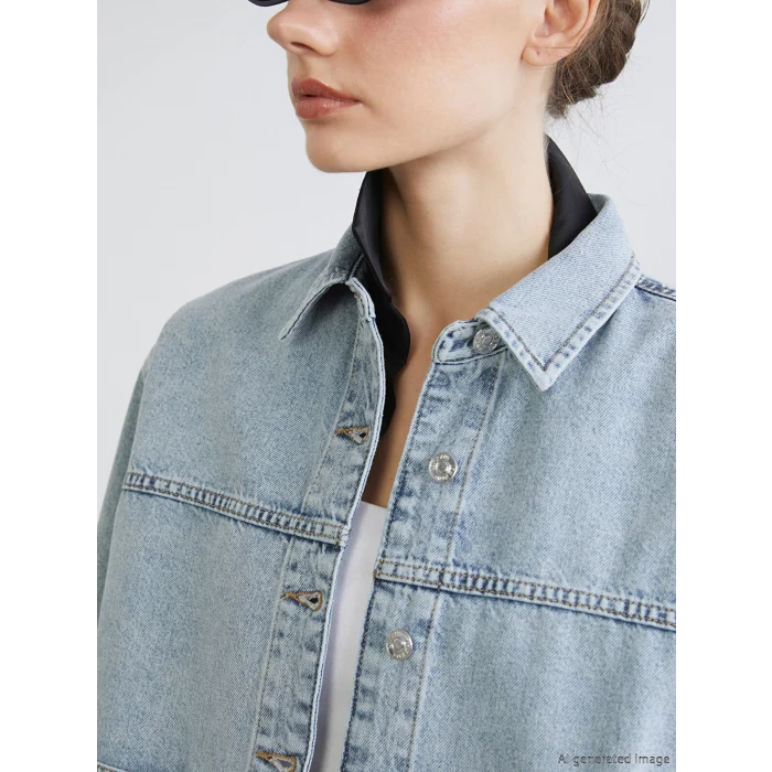 LCWAIKIKI Classic İndigo Gömlek Yaka Oversize Kadın Jean Ceket