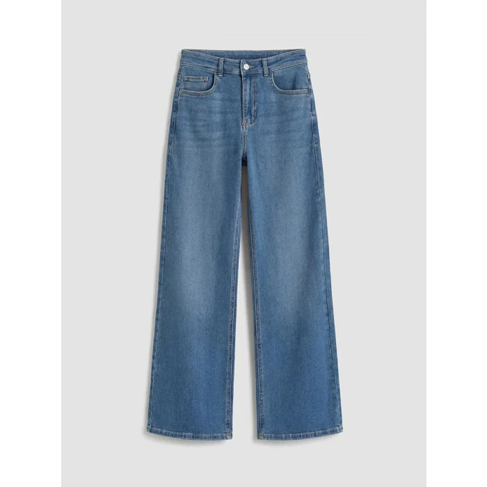 LCWAIKIKI Classic İndigo Yüksek Bel Wideleg Kadın Jean Pantolon
