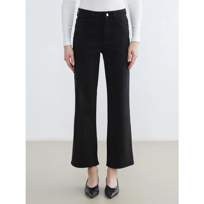 LCWAIKIKI Classic Siyah Yüksek Bel Wideleg Kadın Jean Pantolon