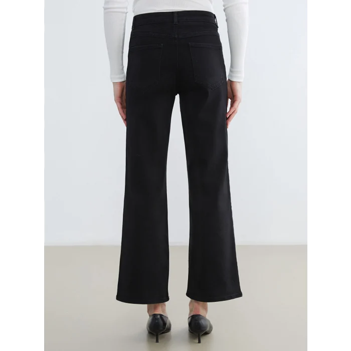LCWAIKIKI Classic Siyah Yüksek Bel Wideleg Kadın Jean Pantolon