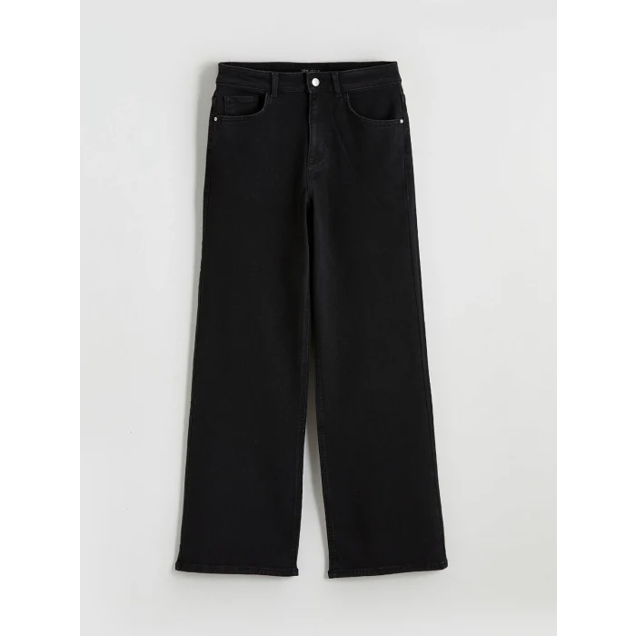 LCWAIKIKI Classic Siyah Yüksek Bel Wideleg Kadın Jean Pantolon