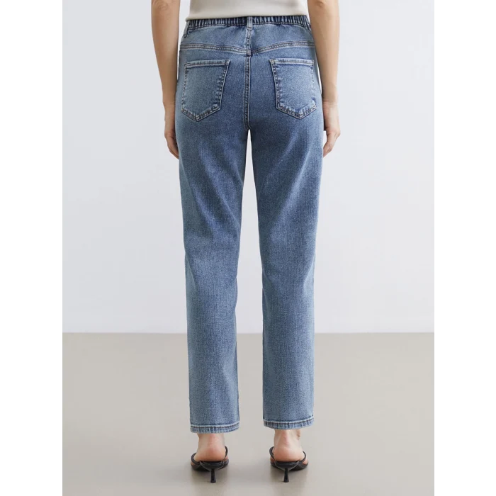 LCWAIKIKI Classic İndigo Beli Lastikli Slim Mom Kadın Jean Pantolon