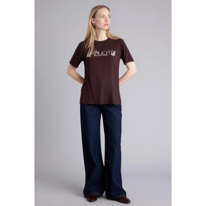 Defacto G9260AXBN340 Kahve Regular Fıt Baskılı Tişört