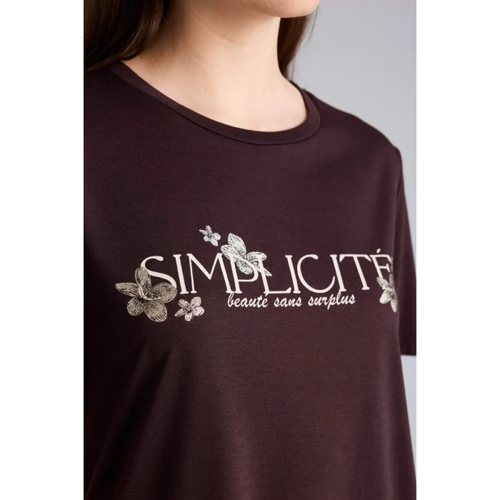 Defacto G9260AXBN340 Kahve Regular Fıt Baskılı Tişört