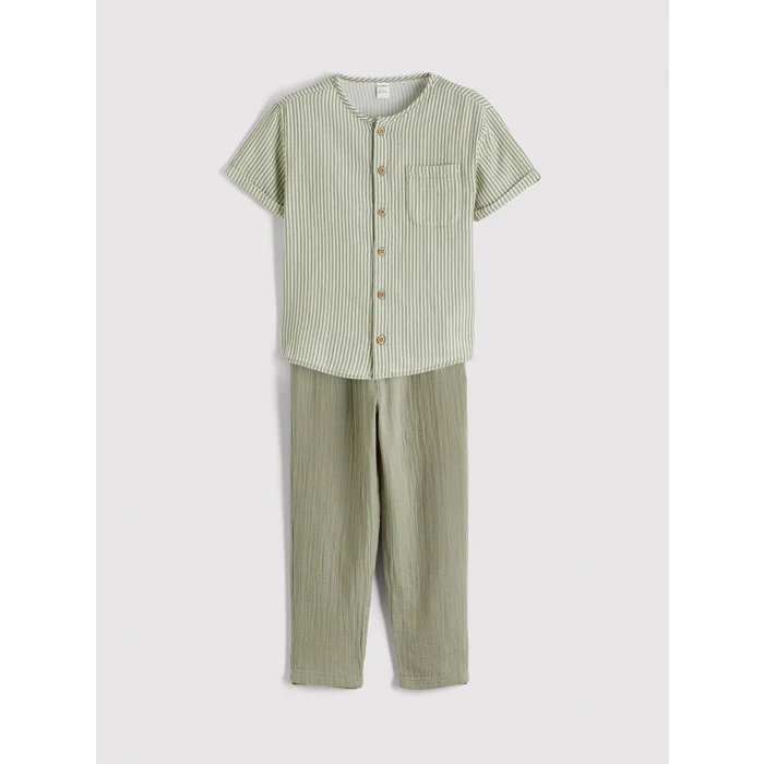 LCW Kids Ekru Hakim Yaka Çizgili Erkek Çocuk Gömlek ve Pantolon