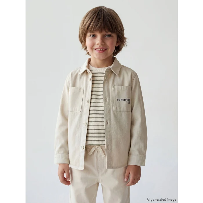 LCW Kids Gri Cepli Erkek Çocuk Gabardin Gömlek