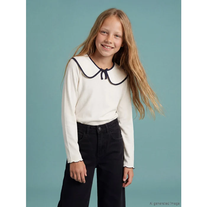 LCW Kids Ekru Bebe Yaka Kız Çocuk Tişört