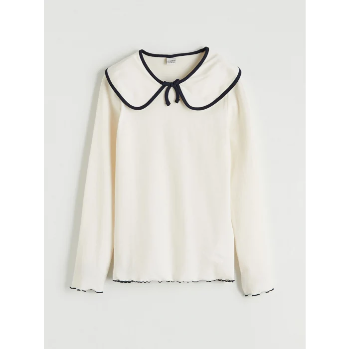 LCW Kids Ekru Bebe Yaka Kız Çocuk Tişört