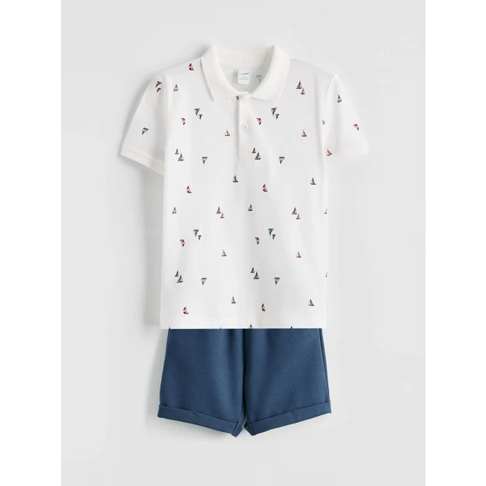 LCW Kids Bej Polo yaka Erkek Çocuk Tişört ve Şort Takım