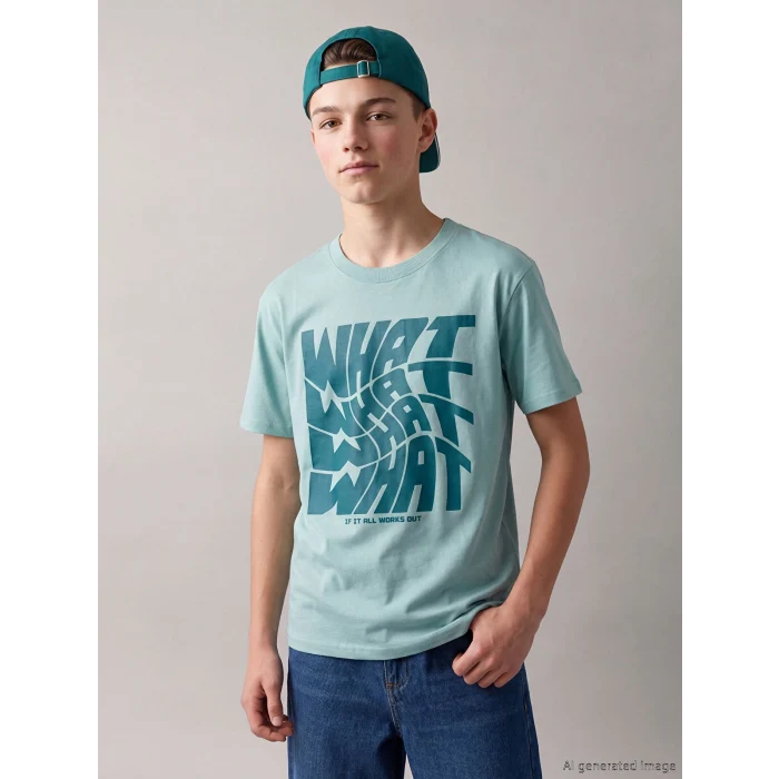 LCW Kids Yeşil Bisiklet Yaka Baskılı Erkek Çocuk Tişört