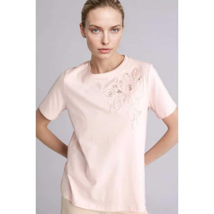 Defacto H1421AXPN127 Pembe Regular Fıt Bisiklet Yaka Nakış Baskı Baskılı Penye Kısa Kollu Tişört