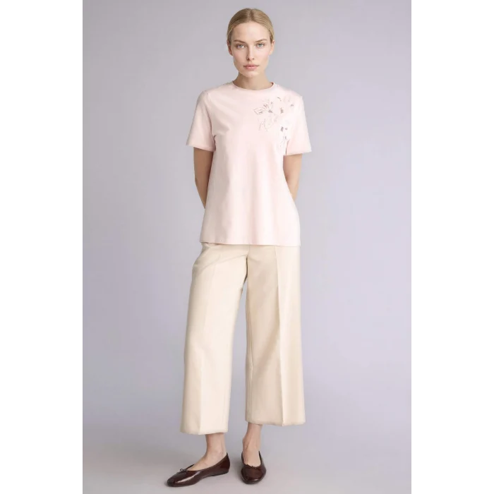 Defacto H1421AXPN127 Pembe Regular Fıt Bisiklet Yaka Nakış Baskı Baskılı Penye Kısa Kollu Tişört