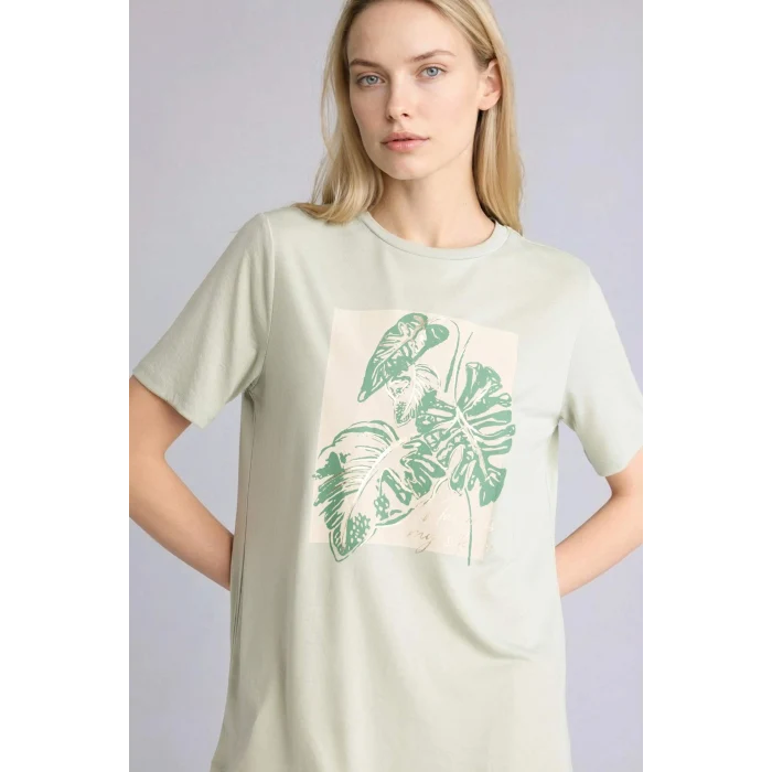 Defacto H2454AXGN1156 Yeşil Regular Fıt Bisiklet Yaka Baskılı Kısa Kollu Tişört