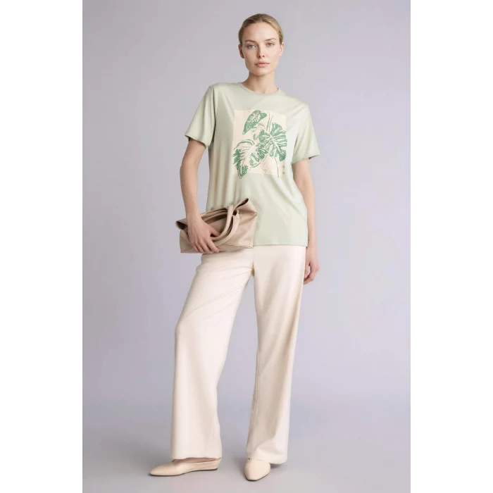 Defacto H2454AXGN1156 Yeşil Regular Fıt Bisiklet Yaka Baskılı Kısa Kollu Tişört