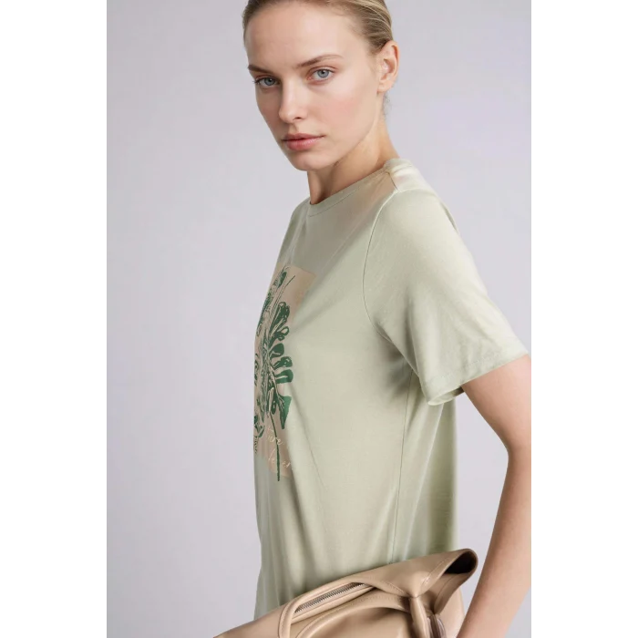 Defacto H2454AXGN1156 Yeşil Regular Fıt Bisiklet Yaka Baskılı Kısa Kollu Tişört