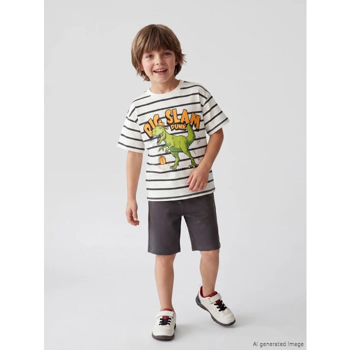 LCW Kids Ekru Baskılı Erkek Çocuk Tişört ve Şort