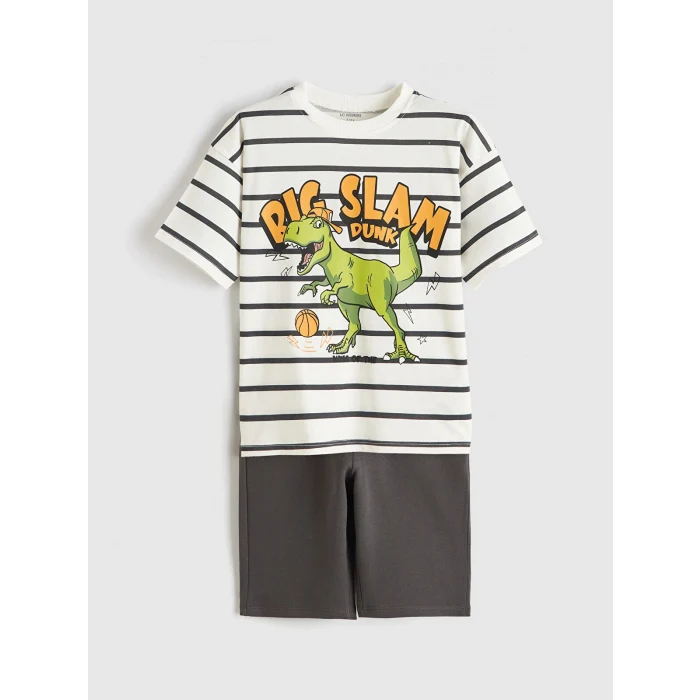 LCW Kids Ekru Baskılı Erkek Çocuk Tişört ve Şort