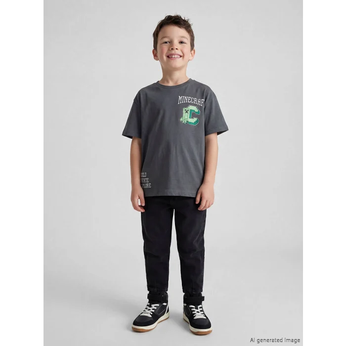 LCW Kids Gri Minecraft Baskılı Erkek Çocuk Tişört
