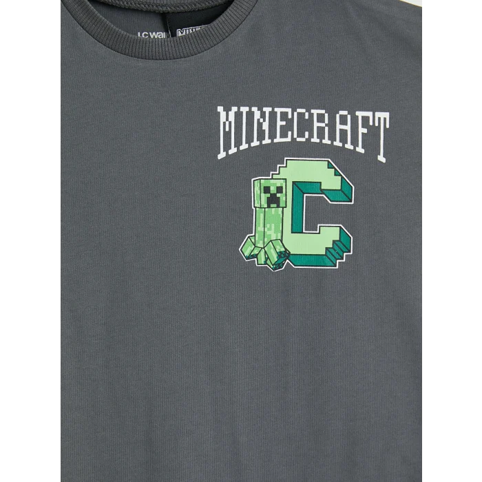LCW Kids Gri Minecraft Baskılı Erkek Çocuk Tişört