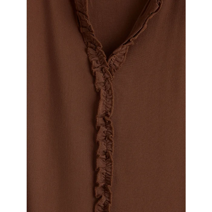 LCW Grace Kahverengi V Yaka Fırfırlı Bluz