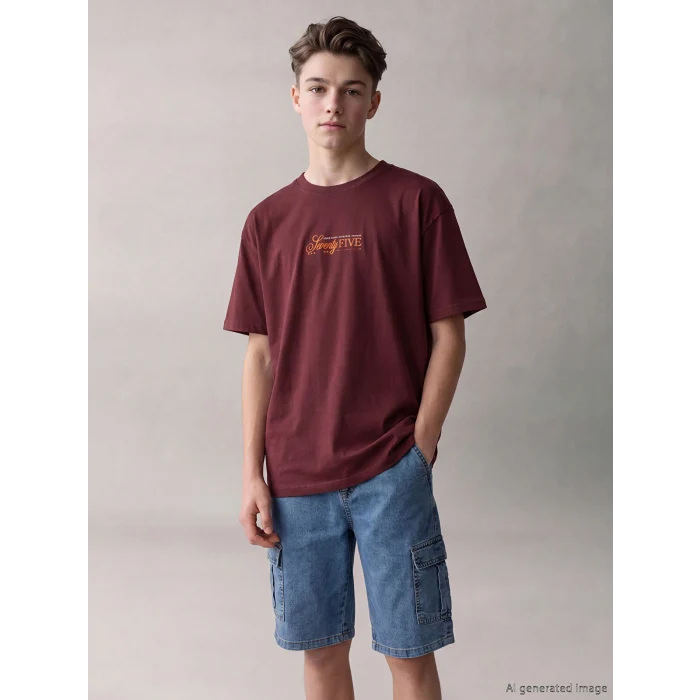 LCW Kids Bordo Baskılı Erkek Çocuk Tişört