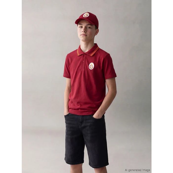 LCW Kids Kırmızı Polo Yaka Galatasaray Baskılı Erkek Çocuk Tişört