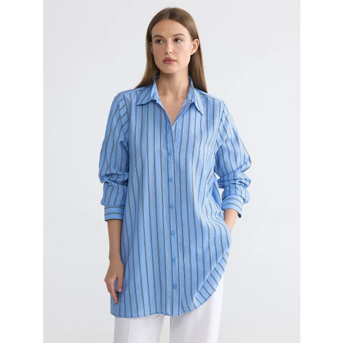 LCW EVERYDAY Mavi Çizgili Oversize Kadın Gömlek Tunik