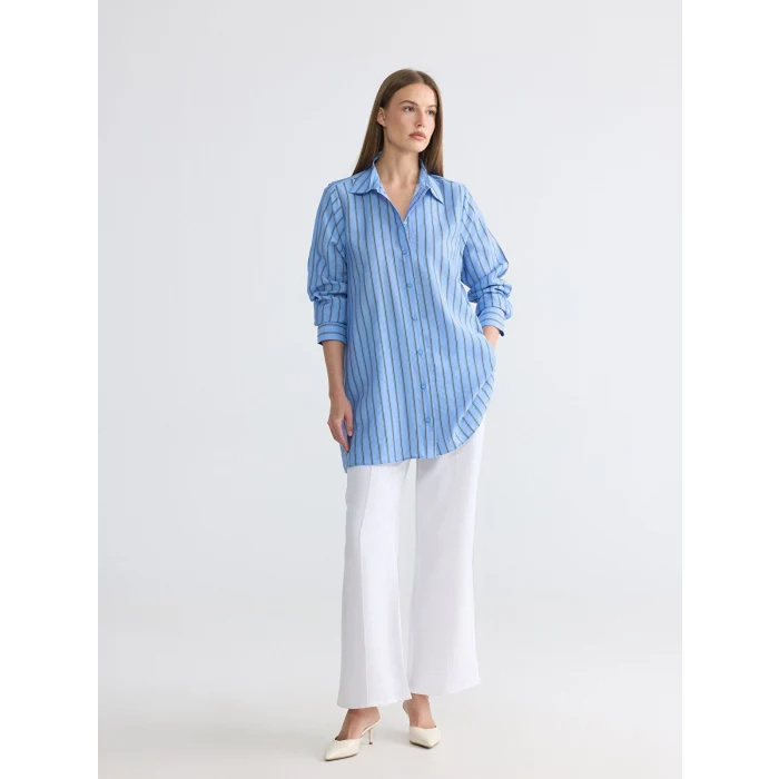 LCW EVERYDAY Mavi Çizgili Oversize Kadın Gömlek Tunik