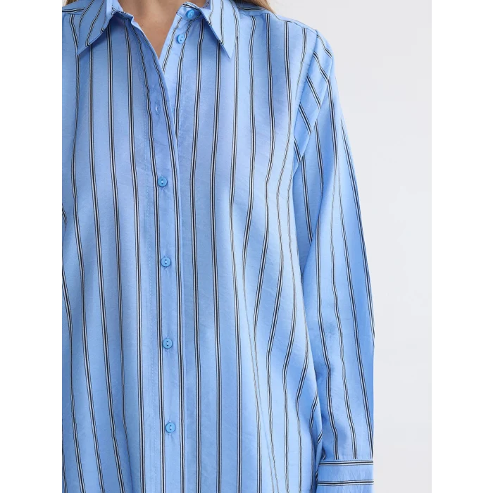 LCW EVERYDAY Mavi Çizgili Oversize Kadın Gömlek Tunik