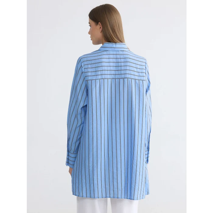 LCW EVERYDAY Mavi Çizgili Oversize Kadın Gömlek Tunik