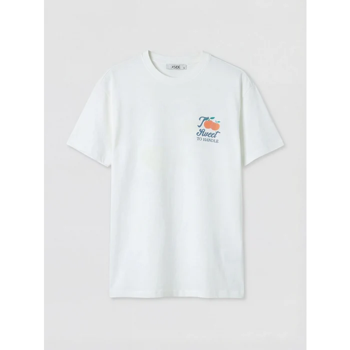 XSIDE Beyaz Sırt Baskılı Oversize Kadın Tişört
