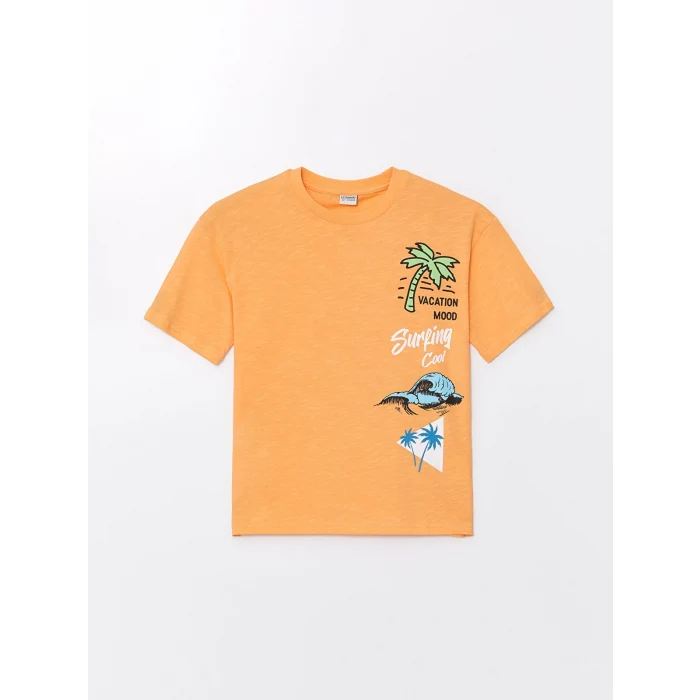 LCW Kids Turuncu Oversize Bisiklet Yaka Erkek Çocuk Tişört
