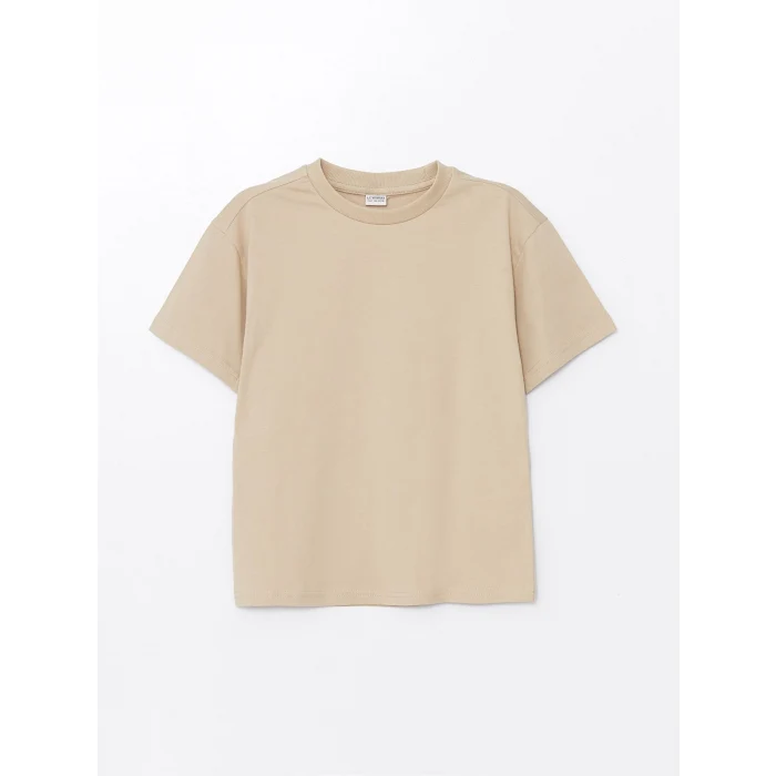 LCW Kids Bej Oversize Bisiklet Yaka Erkek Çocuk Tişört
