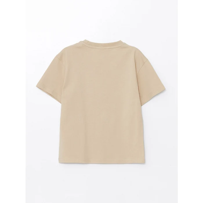 LCW Kids Bej Oversize Bisiklet Yaka Erkek Çocuk Tişört
