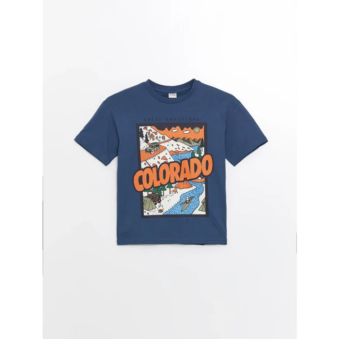 LCW Kids Lacivert Oversize Bisiklet Yaka Erkek Çocuk Tişört