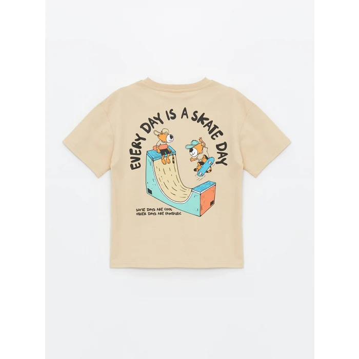 LCW Kids Bej Oversize Bisiklet Yaka Erkek Çocuk Tişört