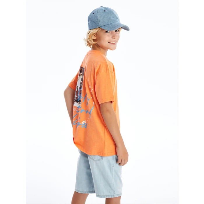 LCW Kids Turuncu Oversize Bisiklet Yaka Erkek Çocuk Tişört