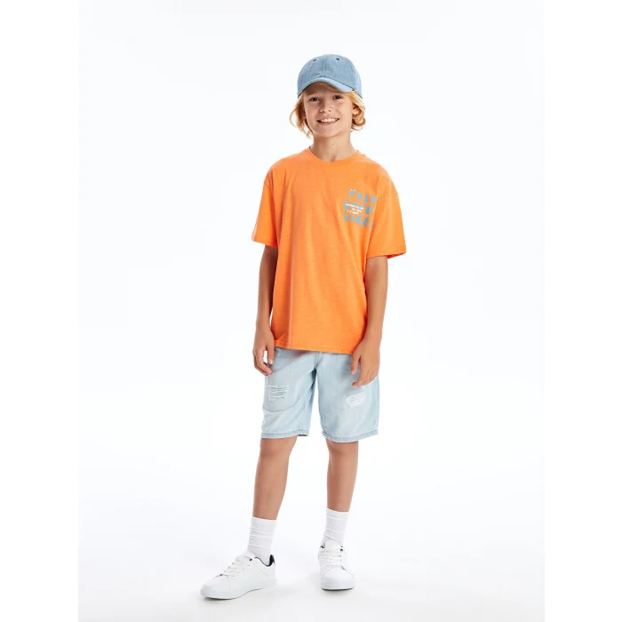 LCW Kids Turuncu Oversize Bisiklet Yaka Erkek Çocuk Tişört