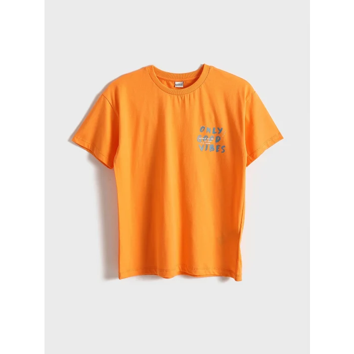 LCW Kids Turuncu Oversize Bisiklet Yaka Erkek Çocuk Tişört