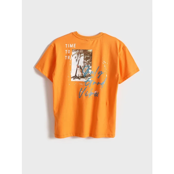 LCW Kids Turuncu Oversize Bisiklet Yaka Erkek Çocuk Tişört