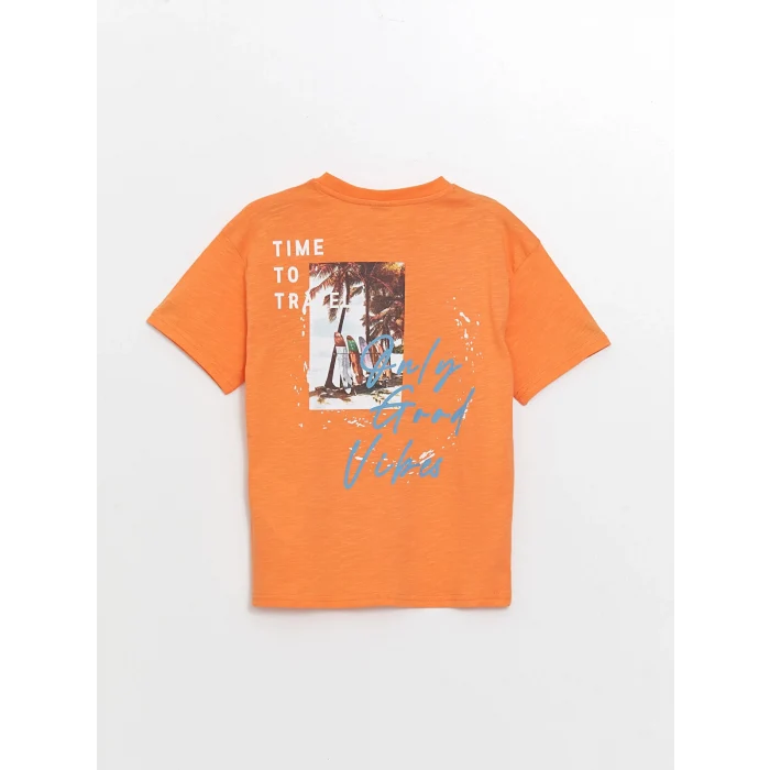 LCW Kids Turuncu Oversize Bisiklet Yaka Erkek Çocuk Tişört