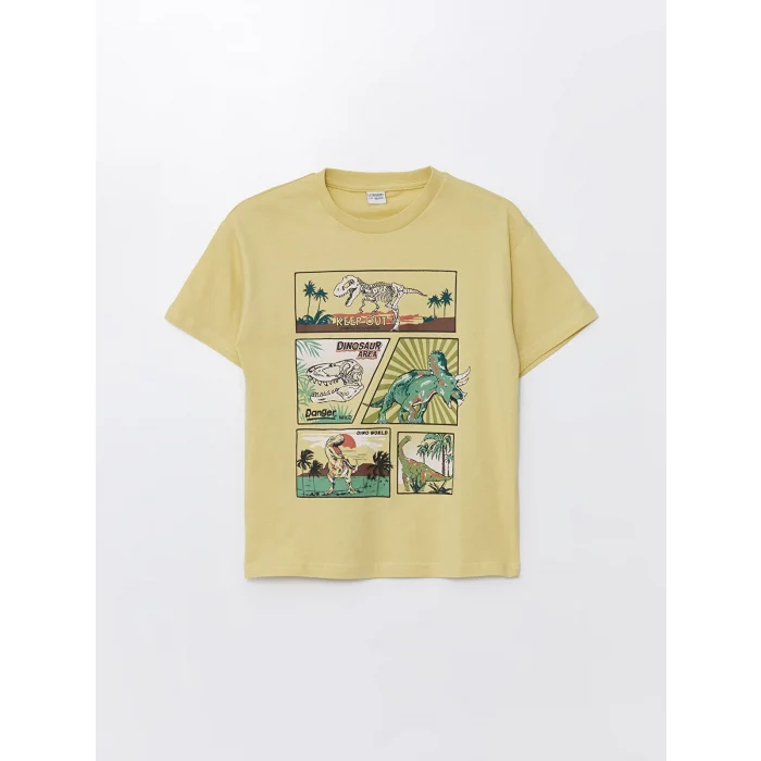 LCW Kids Yeşil Oversize Bisiklet Yaka Erkek Çocuk Tişört